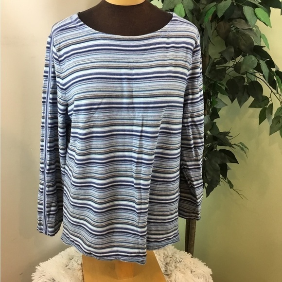 T For Talbots XL Petite Blues White And Black Stripe Long Sleeve Pullover - Picture 1 of 14